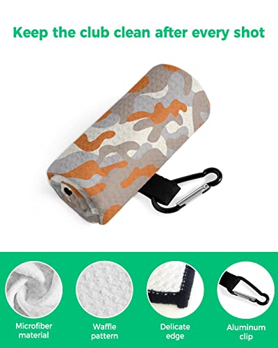 Modern Camouflage Golf Towel,Funny Golf Towel For Golf Bags Disc With Clip,Abstract Orange Grey And White Personalized Microfiber Waffle Golf Club Towel Accessories Gift For Men/Women/Dad/Mom/Grandpa #TOP3