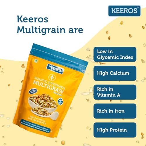 Image of Keeros Multigrain Roasted & Healthy Snacks for Healthy Weight Management | Diabetic Friendly, Diet Namkeen & Snacks | Low GI, Ready to Eat, Crispy, Tasty & Lightly Salted Mix of Pearl Millets & 5 supergrains |400g