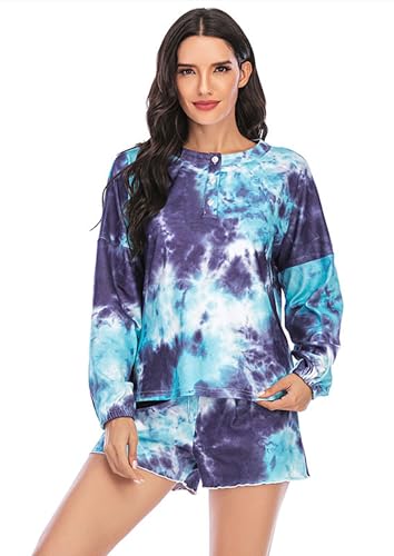 Pyjama tie dye ensemble de pyjamas décontractés boutons manches longues