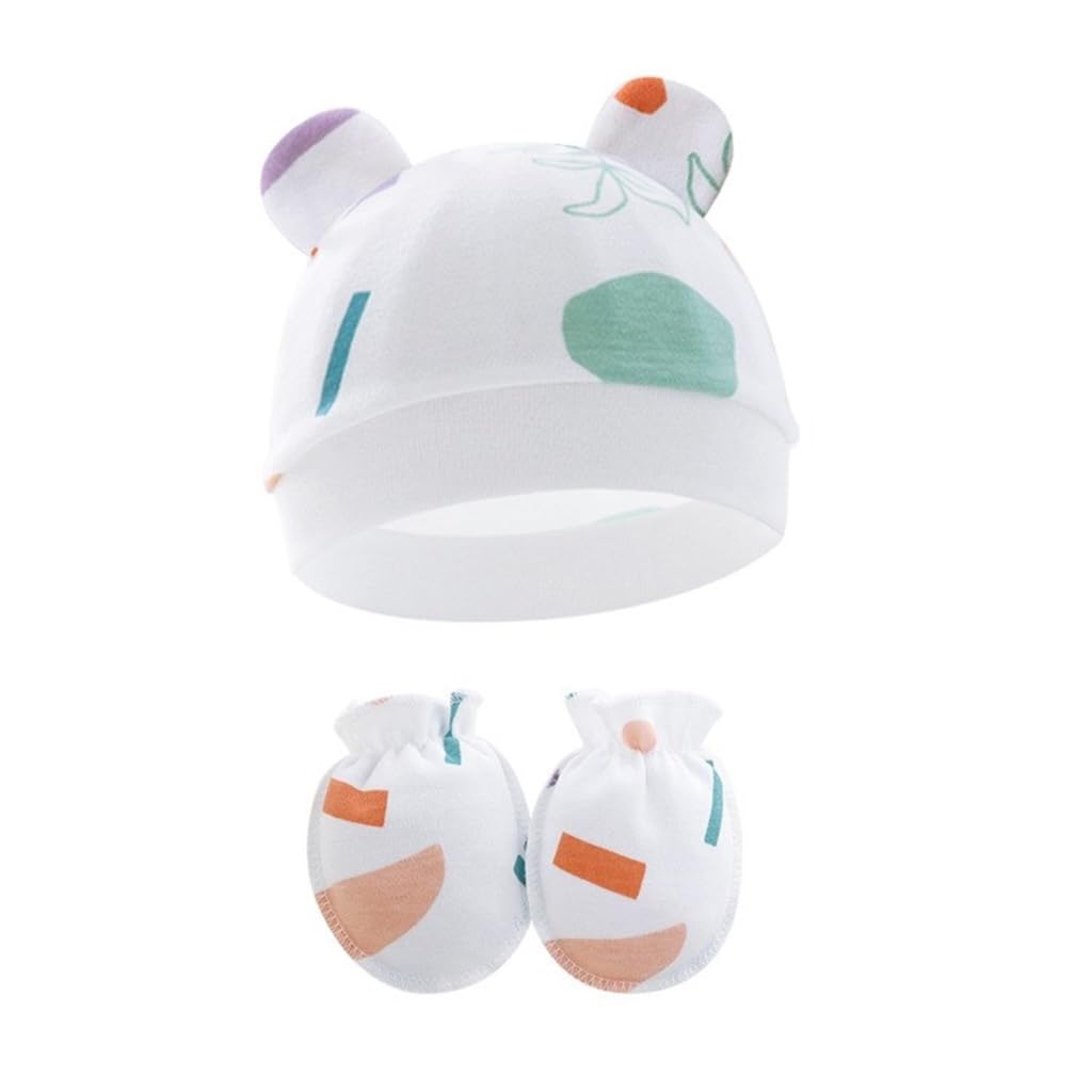 Soft Breathable Baby Hat and Mittens Set for Newborns Cotton Comfortable Fetal Caps Gentle Protections for 0-6 Months
