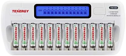 Tenergy TN160 12-Bay LCD NiMH/NiCD AAA/AA Battery Charger + 12 PCS Centura 800mAh 1.2V AAA NiMH Rechargeable Batteries, Precharged Household Battery for Remote Controller/Toys/Flashlight/Mice