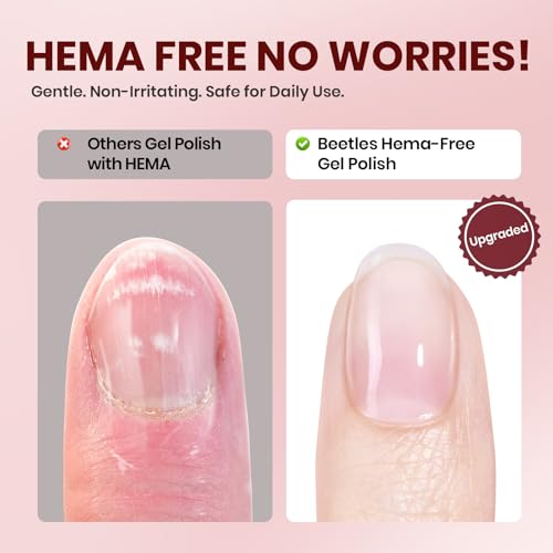 Image of Beetles 22 Pcs HEMA-Free Gel Nail Kit with U V Light - 6 Color Pink Nude Red Pearl White Gel Polish Set Ethereal Glow Gift-Ready Package DIY Salon Portable Manicure Kit Gifts for Women