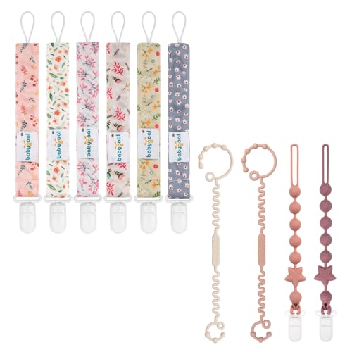 Image of babygoal Pacifier Clips 10 Pack, 6pcs Cloth Pacifier Clips+4pcs Silicone Pacifier Clips for Baby Boys and Girls