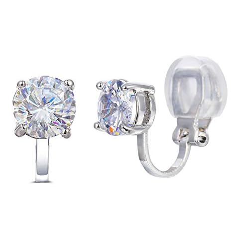 SELOVO Prong Setting 6mm Round Cubic Zirconia Clip on Stud Earrings Silver Tone Cover