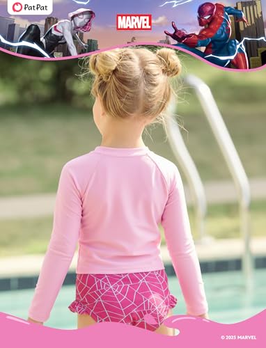 Image of Disney Frozen Elsa Stitch Marvel Toddler Girl Two Piece Long Sleeve UPF50+ Swimsuit Rashguard Sets Bathing Suit