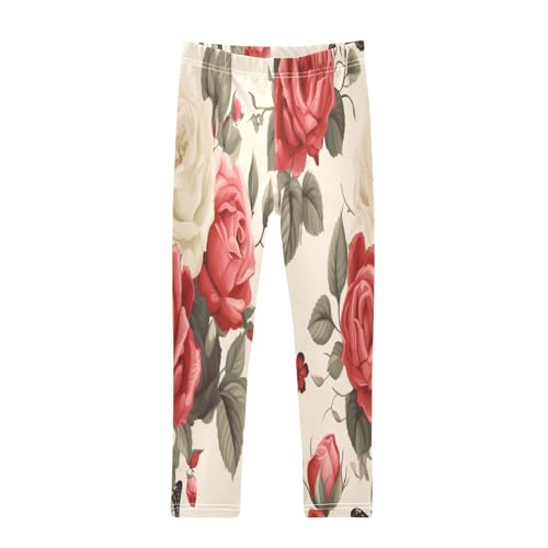 Toddler Girls Leggings Printed Yoga Pants Leggings Butterfly White Rose for Kids