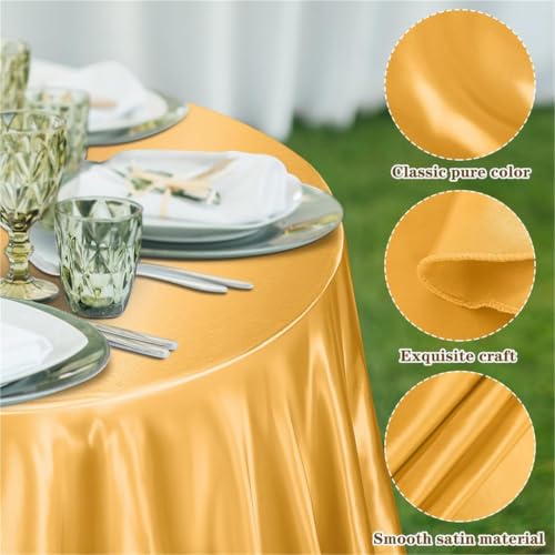 Nappe ronde de mariage jaune 275cm dissimule pieds table - 5