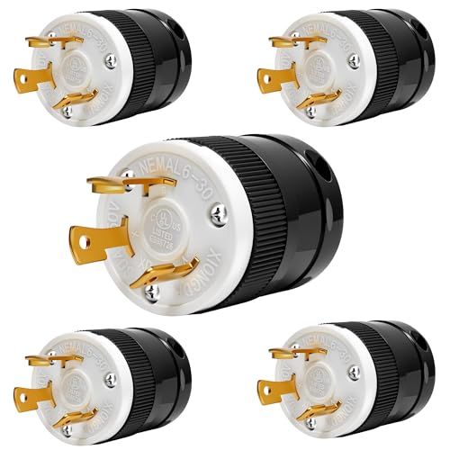 Yomiuwo 5 Pack NEMA L6-30P Locking Plug 30 Amp 250V Twist Lock Male Plug 2 Pole 3 Wire Grounding Industrial Grade Heavy Duty Generator Adapter UL Listed