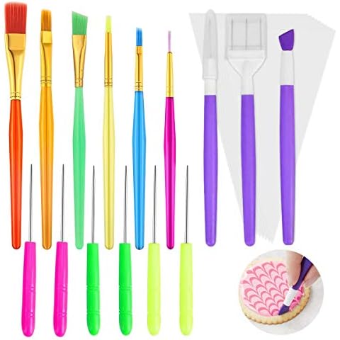 Magicfour 15 Pack Cake Decoration Brushes Tool, Diy Cookie Decorating Kit with 30 Pack Piping Bags, Cookie Decorating Supplies for Fondant, Cookie, Icing, Sugar, Chocolate Cover