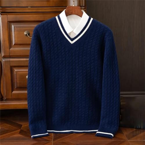 Kelsiop Men's Winter Wool Sweater V-Neck Pullover Thick Color Blocked Twistedst Flower Sweater Loose Knitted Sweater4