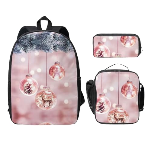Mochila escolar ligera que alivia la espalda con estuche y lonchera rosa negra