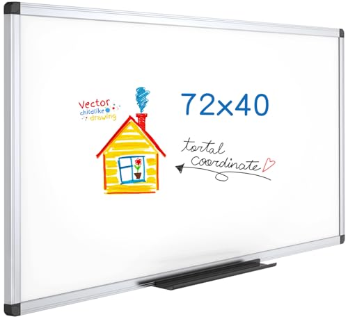 VIZ-PRO Dry Erase Board/Magnetic Whiteboard, 72 x 40 Inches, Large Wall Mounted Board for School Office and Home