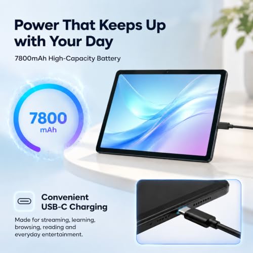 Image of Android 16 Tablet 11 inch, 32GB RAM 256GB ROM 1TB TF Expand, WiFi 6 Bluetooth 5.4, HD IPS Screen, 7800mAh Battery, Dual Camera 5MP 8MP, Face Unlock, Keyboard Stylus Mouse 2in1 Black