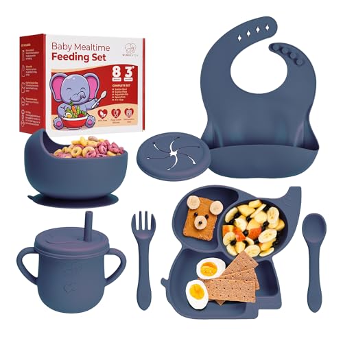 Image of Complete Silicone Baby Feeding Set - 6+ Months Food Grade Baby Feeding Essentials | Silicone Bibs, Baby Bowls and Plates, 3 in 1 Baby Sippy Cup, Spoons and Fork Set | Free of BPA/PVC/Lead/Phthalate