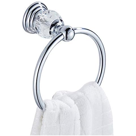 BATHSIR Crystal Towel Ring, Bathroom Hand Towel Holder Chrome Towel Rack Accessories Wall Mounted, Polished Cover