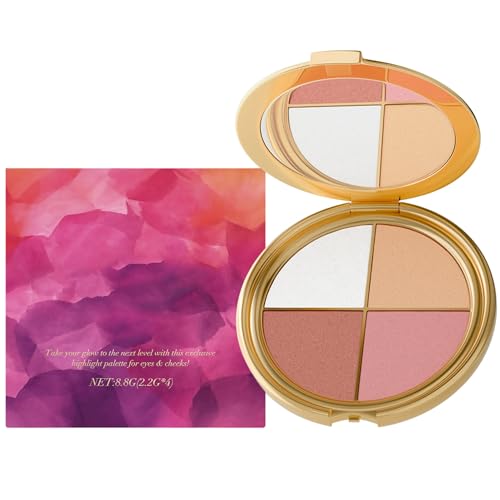 Highlighting Eye & Cheek Palette - Eyeshadow and Highlighter Makeup,Makeup Palettes Contour Kit,4-In-1Makeup Palettes Kit,Natural Glow & Shimmer Face Palette for Women