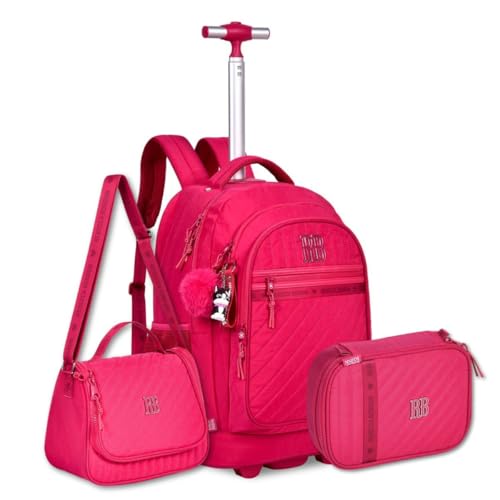 Mochila de Carrinho Rebecca Bonbon com Lancheira Térmica e Estojo Box Kit Escolar Meninas (Rosa)