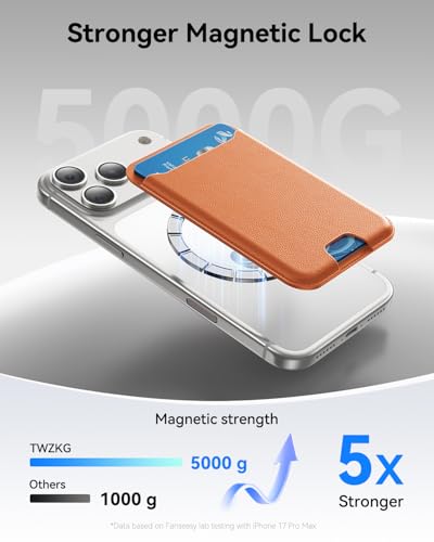 Image of TWZKG for MagSafe Wallet, 3 Cards Holder, Slim Magnetic Phone Wallet for iPhone 17 /16 /15 /14 /13 /12 Pro Max Plus Air Series,RFID Blocking Vegan Leather,Orange
