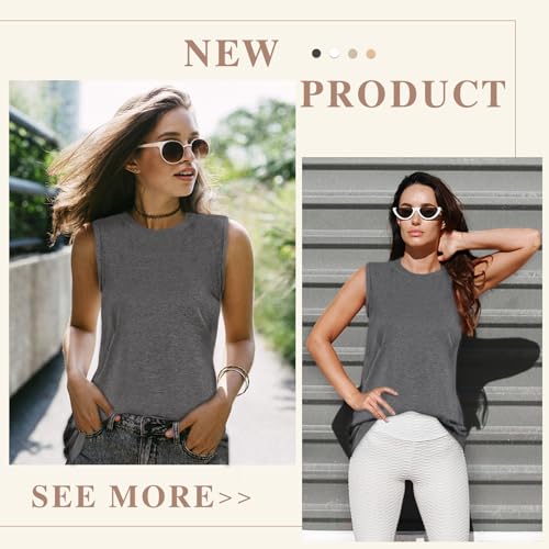 Zhiaek Camiseta Sin Mangas Mujer Verano Cuello Redondo Suelto Camisola Color Sólido Basic Chaleco Blusa T Shirt