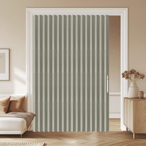 AJAZZ 100% Blackout Accordion Door Curtain Invisible Folding Door Accordion Doors Interior for Bedroom Living Room Doorway Curtain Sets Included Tracks (1 Pack 72W x 79 L Grey)