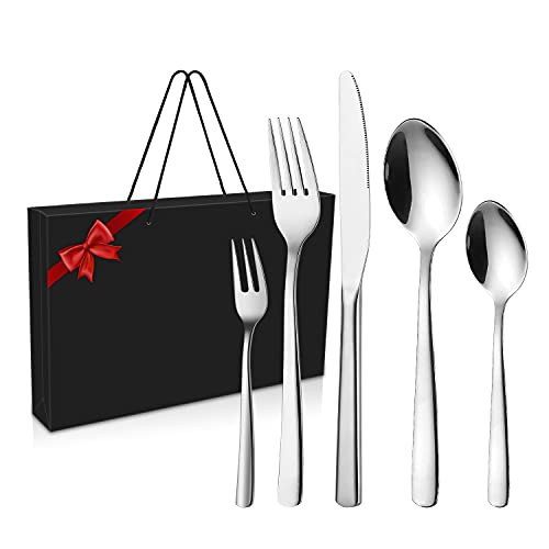 Produktfoto von Besteck Set 6 Personen, 30 teilig Essbesteck Set inkl. Messer, Gabel, Löffel, Spülmaschinenfest mit Geschenkbox