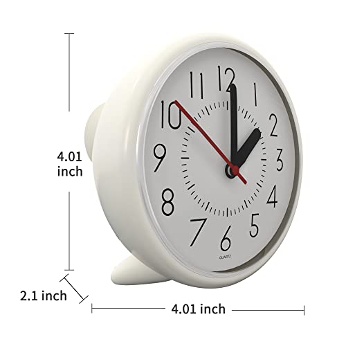 Jibang Bathroom Wall Clock, Waterproof Suction Cup Silent Non Ticking Clocks With Stand For Desk Bedroom Home Office School (4 Inch, White) #TOP4