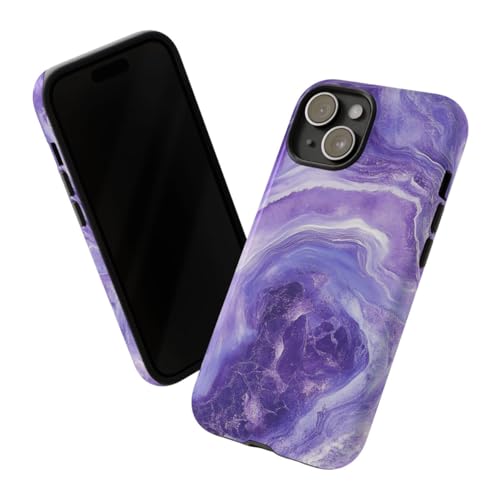 Coque iPhone 15 violette aspect marbre finition brillante premium - 2