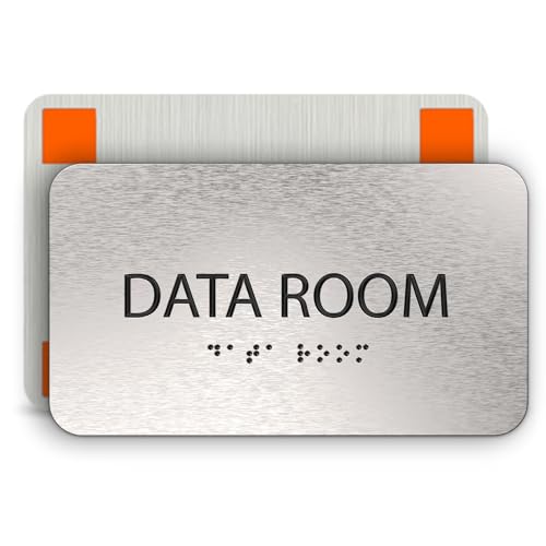 ADASigns Data Room Sign 7" W x 4" H - Durable Brushed Aluminum with Grade 2 Braille - Easy Installation with Strong Double Sided Tape - ADA Compliant Office & Businesses Signs for Wall