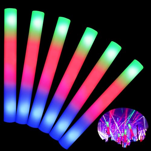 VEYLIN Foam Light UP Sticks 10 PCS LED Foam Sticks Light Up Foam Sticks with 3 Light Functions Glow in the Dark Party Bags Flashing Glow Sticks for Party