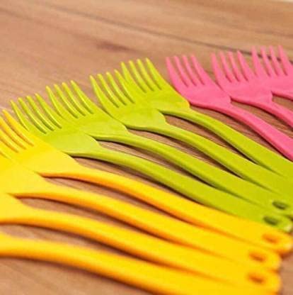 Image of Baby Self Feeding Spoon and Fork Set with Travel Case Stainless Steel Kids Cutlery Toddler Training Utensils Color as per Stock (12 Pcs Plastic Fork Set)