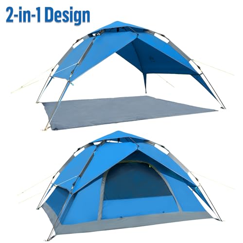 Image of Night Cat Instant Popup Tents 2-3 Persons with Footprint Tarp Easy Setup Camping Tent with Rainfly Double Layers Waterproof Automatic Hydraulic Mechaism