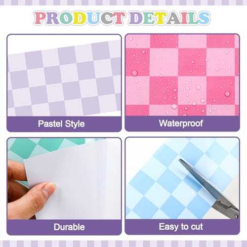 Image of Fuutreo 6 Roll 197 ft Pastel Checkered Bulletin Board Borders Colorful Plaid Border Trim Classroom Decoration Checkerboard Straight Border Decor for Back to School Chalkboard Office Wall