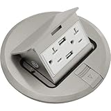 Orbit Industries FLBPU-DU-R-C-SS Round Pop-up Floor Box Cover Only with Duplex Receptacle and Dual USB Ports, Tamper Resistant, Stainless Steel