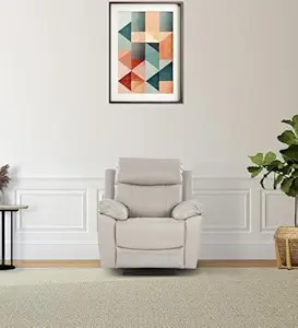 HomeTown Quantum Half Leather Single Seater Recliner in Light Grey Colour