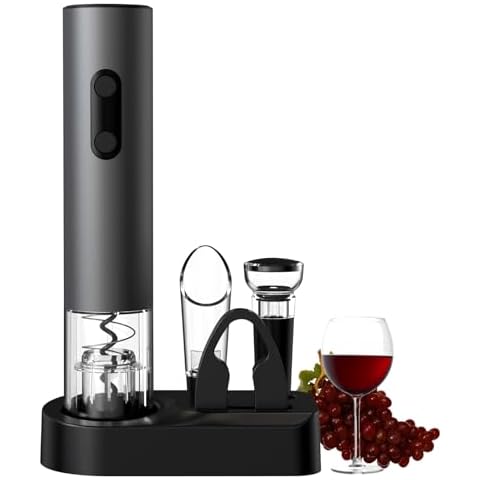 COKUNST Electric Wine Opener, 4-in-1 Wine Bottle Opener Set with Base, Cordless Automatic Battery Operated Corkscrew with Foil Cutter, Wine Pour, Vacuum Stoppers, Gift for Home Party, Staninless Steel Cover