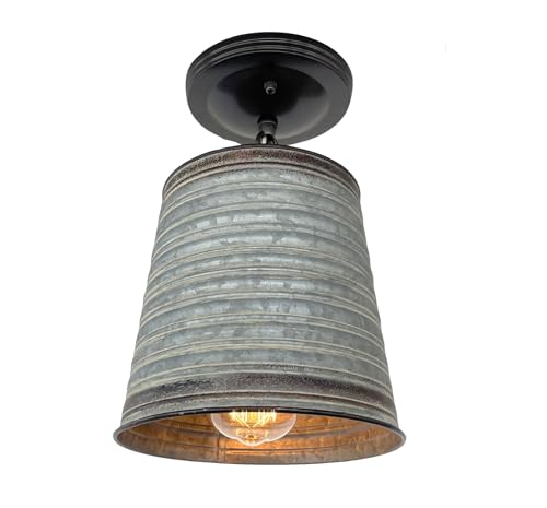 thelampgoods Corrugated Barn Metal Galvanized Rustic Pendant Light- Flush Mount