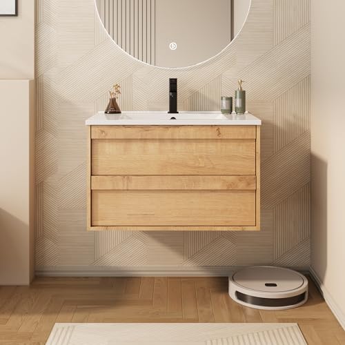 eclife 30" Floating Bathroom Vanity Sink Combo, Wall Mounted Modern
