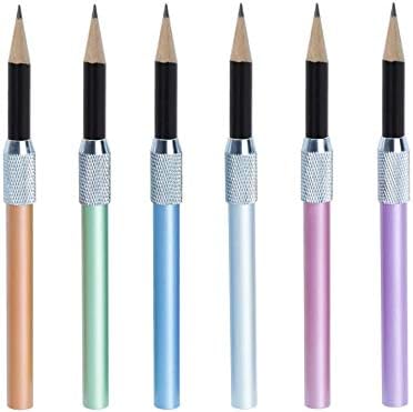 Phoenixee Pencil Extenders for Colored Pencils, 6 Pcs Pencil Lengthener, Various Colored Pencil Extenders, Practial Pencil Extender for Artists, One Head Metal Handle Pen Holder for School Office