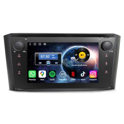 Erisin 7 Zoll 8-Kern 4GB RAM+64GB ROM Android 14 Autoradio Bluetooth GPS Navi für Toyota Avensis T25 Navigation Unterstützt Carplay Android Auto WiFi DSP DAB+ OBD2 DVB-T2 DVR USB FM RDS Touchscreen