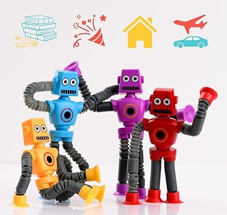 HARKASH Giraffe with Robot Men It's New Bendable Telescopic Shape Changing Tubes Sensory Toys Pop Creative Suction Strees Relif Toy for Children Toddler - Multicolor (3 Robot) 1