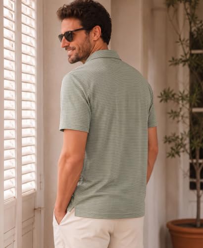 Camisetas polo para hombre KYKU, de manga corta con rayas, tejido transpirable y elástico, ideal para golf, oficina y uso diario miniatura 3