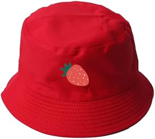 bucket hat Foldable red Fisherman Hat Unisex Men Women Sun Visor Brim for Outdoor Camping Hiking Traveling Fishing Beach Strawberry hello summer