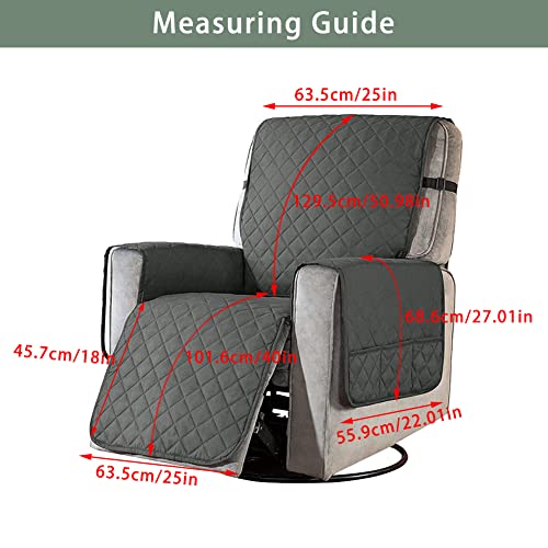 Recliner Cover, Reversible Quilted Recliner Sofa Cover Couch Cover Slipcovers Oversized For Living Room, Water Resistant Washable Furniture Protector With Elastic Straps For Kids, Dogs, Pets (Grey) #TOP2