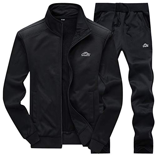 LBL Men's Casual Warm Tracksuit Set Long Sleeve Full-Zip Athletic Jogging Sweat Suits Black XXL