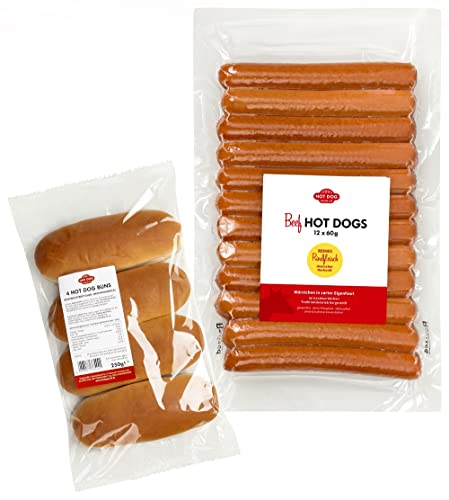 HOT DOG WORLD - Hot Dog Würstchen & Brötchen Set (BEEF, 24-teiliges Set) für 12 Hot Dogs Cover