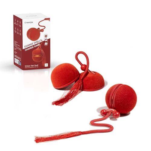 Cheerble-2-in-1-Interactive-Cat-Toys-for-Indoor-Cats-Wicked-Ball-Duo2-Automatic-Cat-Toy-Dual-Interchangeable-Shells-Electric-Moving-Cat-Ball-with-Tail-Chirping-Sounds-Red Cheerble 2 in 1 Interactive Cat Toys for Indoor Cats - Wicked Ball Duo2 Automatic Cat Toy, Dual Interchangeable Shells, Electric Moving Cat Ball with Tail & Chirping Sounds, Red - Image 1
