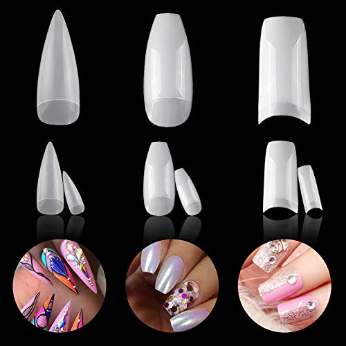 LXIANGN 3 Styles Acrylic Nail Tips Lady French Acrylic Stiletto Nail Tips Natural Artificial Ballerina Nails with Box for Art Salons,300pcs (Natural)