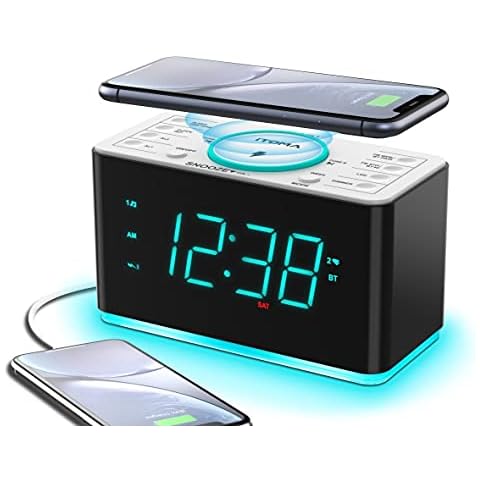 iTOMA Alarm Clock Radio Wireless Charging Digital Clock, FM Radio, Bluetooth, USB Charging Dual Alarm, LED Night Light Dimmable Display Smart Clock - Electronic Alarm Clock CKS207 Cover
