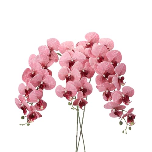 Image of PATIKIL Artificial Orchid Stems 41", 3 Pack 9 Heads Faux Phalaenopsis Flowers Real Touch Fake Orchid Flower Branch for Vase Home Wedding Decoration, Dark Pink