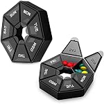 Pill Box, 2 Pack Portable Pill Box Medicine Case Medicine Vitamin Organizer, Large Daily Pill Cases, Pill Dispensers Box, 7 Day Pill Cases, AM PM Pill Box, Weekly Pill Organizer for Travel,Black